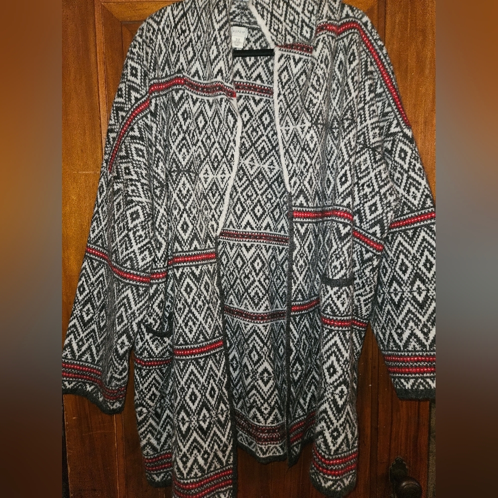 ASPEN Fair Isle Nordic Wool Blend Duster Cardigan Sweater